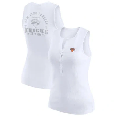 Wear By Erin Andrews White New York Knicks Rib-knit Henley Tank Top