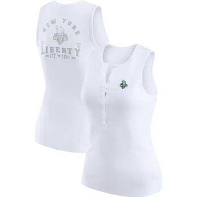 Wear By Erin Andrews White New York Liberty Rib-knit Henley Tank Top