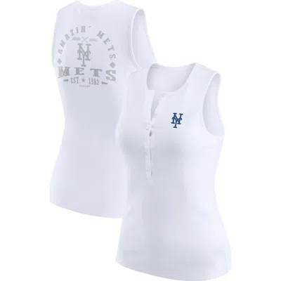 WEAR BY ERIN ANDREWS WEAR BY ERIN ANDREWS WHITE NEW YORK METS RIB-KNIT HENLEY TANK TOP