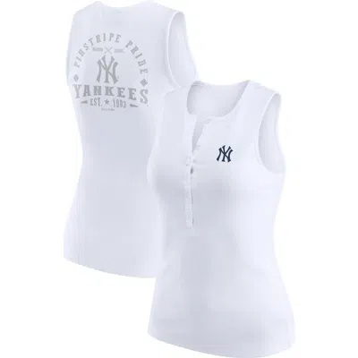 Wear By Erin Andrews White New York Yankees Rib-knit Henley Tank Top