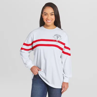 Wear By Erin Andrews White Philadelphia Phillies Oversized Long Sleeve Striped T-shirt