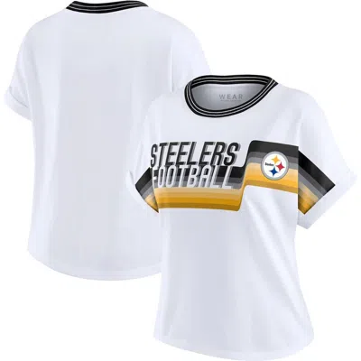 Wear By Erin Andrews White Pittsburgh Steelers Cropped Center Stripe Dolman T-shirt