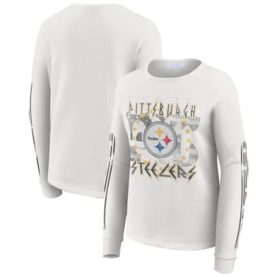 Wear By Erin Andrews White Pittsburgh Steelers Graphic Waffle Long-sleeve T-shirt