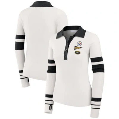 Wear By Erin Andrews White Pittsburgh Steelers Ribbed Henley Polo Sweater