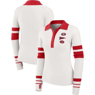 Wear By Erin Andrews White San Francisco 49ers Ribbed Henley Polo Sweater
