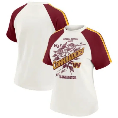 Wear By Erin Andrews White Washington Commanders Sleeve Stripe Distressed Raglan T-shirt