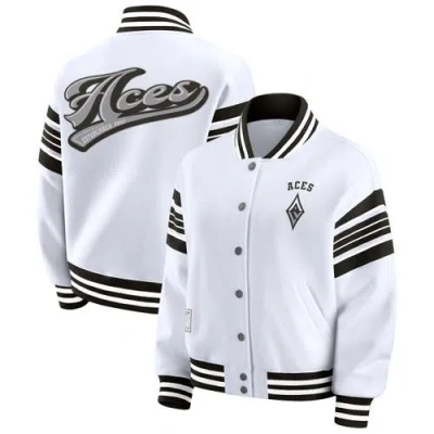 Wear By Erin Andrews Women's White/black Las Vegas Aces Plus Size Full-snap Fleece Sweatshirt Jacket