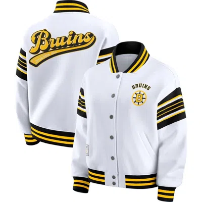 Wear By Erin Andrews White/gold Boston Bruins Full-snap Fleece Sweatshirt Jacket