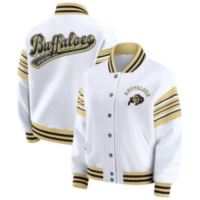 Wear By Erin Andrews White/gold Colorado Buffaloes Satin Stitch Full-snap Fleece Sweatshirt Jacket In Blue