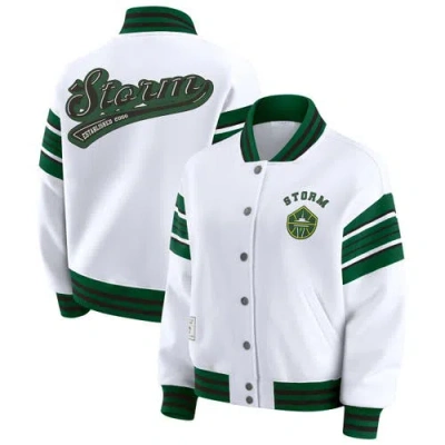 Wear By Erin Andrews White/green Seattle Storm Full-snap Fleece Sweatshirt Jacket In Multi