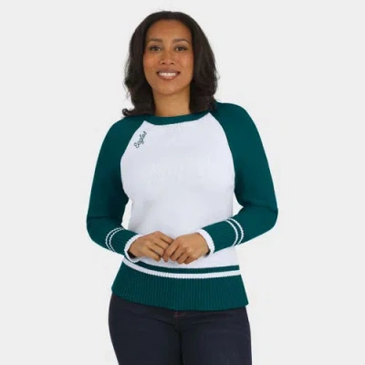 Wear By Erin Andrews White/midnight Green Philadelphia Eagles Colorblock Raglan Sweater