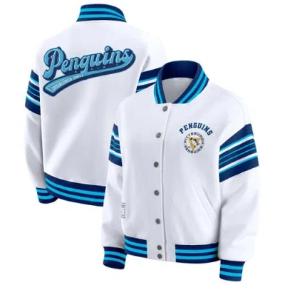 Wear By Erin Andrews White/navy Pittsburgh Penguins Full-snap Fleece Sweatshirt Jacket In Blue