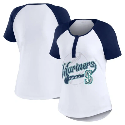 Wear By Erin Andrews White/navy Seattle Mariners Henley Raglan T-shirt