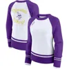Wear By Erin Andrews Women's White/purple Minnesota Vikings Color Block Raglan Sweater In Purple