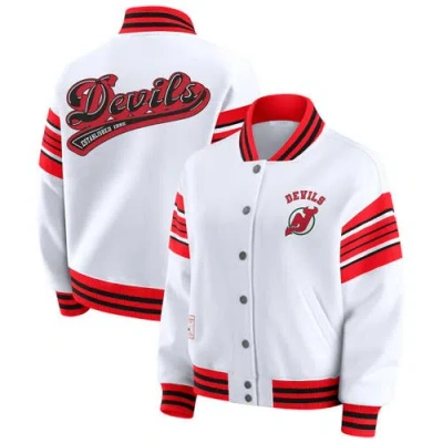 Wear By Erin Andrews White/red New Jersey Devils Full-snap Fleece Sweatshirt Jacket