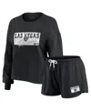 Wear By Erin Andrews Women's 2-piece Black Las Vegas Raiders Heavy Rugby Jersey Long Sleeve T-shirt And Shorts Lounge Set In Black