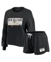 Wear By Erin Andrews Women's 2-piece Black New Orleans Saints Heavy Rugby Jersey Long Sleeve T-shirt And Shorts Lounge Se In Black
