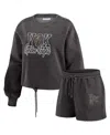 Wear By Erin Andrews Women's 2-piece Black Vegas Golden Knights Washed Fleece Sweatshirt And Shorts Lounge Set In Gray