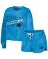 Wear By Erin Andrews Women's 2-piece Blue Carolina Panthers Tie-dye Cropped Pullover Sweatshirt And Shorts Lounge Set