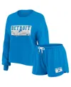 Wear By Erin Andrews Women's 2-piece Blue Detroit Lions Heavy Rugby Jersey Long Sleeve T-shirt And Shorts Lounge Set In Blue