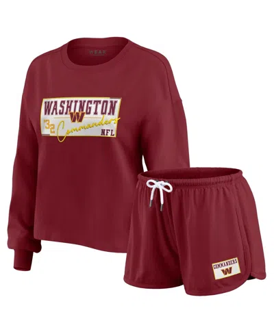 Wear By Erin Andrews Women's 2-piece Burgundy Washington Commanders Heavy Rugby Jersey Long Sleeve T-shirt And Shorts Lou