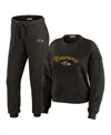 Wear By Erin Andrews Women's 2-piece Cream Baltimore Ravens Knitted Tri-blend Long Sleeve T-shirt And Pants Lounge Set In Black