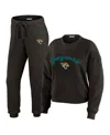 Wear By Erin Andrews Cream Jacksonville Jaguars Plus Size Knitted Tri-blend Long Sleeve T-shirt & P In Black