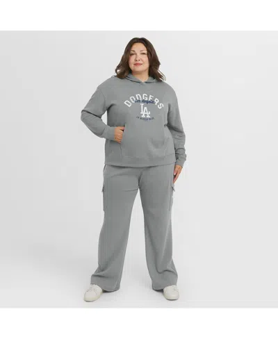 Wear By Erin Andrews Women's 2-piece Gray Los Angeles Dodgers Plus Size Waffle-knit Long-sleeve Hoodie And Lounge Pant Se