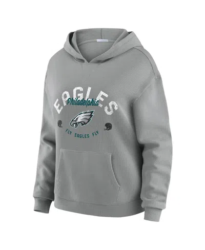 Wear By Erin Andrews Women's 2-piece Gray Philadelphia Eagles Waffle-knit Long Sleeve Hooded Shirt And Pants Lounge Set