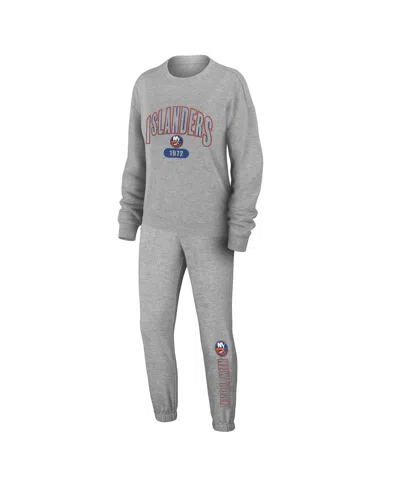 Wear By Erin Andrews Women's 2-piece Heather Gray New York Islanders Knit Long Sleeve Tri-blend T-shirt And Pants Sleep S