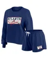 Wear By Erin Andrews Women's 2-piece Navy Atlanta Braves Heavy Rugby Jersey Cropped Long Sleeve T-shirt And Shorts Lounge In Blue