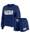 Wear By Erin Andrews Women's 2-piece Navy Dallas Cowboys Heavy Rugby Jersey Long Sleeve T-shirt And Shorts Lounge Set In Blue