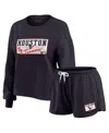 Wear By Erin Andrews Navy Houston Texans Heavy Rugby Jersey Long Sleeve T-shirt & Shorts Lounge Set In Black