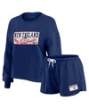 Wear By Erin Andrews Women's 2-piece Navy New England Patriots Heavy Rugby Jersey Long Sleeve T-shirt And Shorts Lounge S In Blue