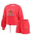 Wear By Erin Andrews Women's 2-piece Red Chicago Blackhawks Washed Fleece Sweatshirt And Shorts Lounge Set In Red