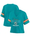 Wear By Erin Andrews Women's Aqua Miami Dolphins Color Block Boxy Modest Crop V-neck T-shirt In Aqua