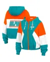 Wear By Erin Andrews Women's Aqua Miami Dolphins Color Block Full-zip Windbreaker Jacket In Aqua,orange