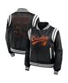 Wear By Erin Andrews Women's Black Baltimore Orioles Football Bomber Jacket In Black