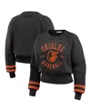 Wear By Erin Andrews Women's Black Baltimore Orioles Vintage Washed Cropped Pullover Sweatshirt In Black