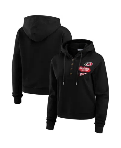 Wear By Erin Andrews Women's Black Carolina Hurricanes Waffle-knit Pullover Hoodie
