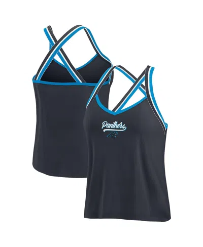 Wear By Erin Andrews Women's Black Carolina Panthers Cross Strap Tri-blend Tank Top