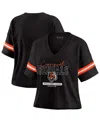 Wear By Erin Andrews Women's Black Cincinnati Bengals Color Block Boxy Modest Crop V-neck T-shirt In Black