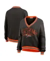 Wear By Erin Andrews Women's Black Cincinnati Bengals Oversized Long Sleeve V-neck Sweatshirt In Black