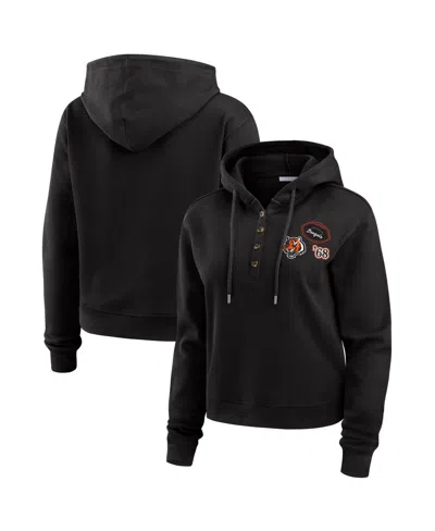 Wear By Erin Andrews Women's Black Cincinnati Bengals Waffle Hoodie Pullover Top