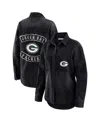 Wear By Erin Andrews Women's Black Green Bay Packers Washed Oversized Denim Full-snap Shacket In Black