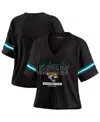 Wear By Erin Andrews Black Jacksonville Jaguars Color Block Boxy Modest Crop V-neck T-shirt In Black