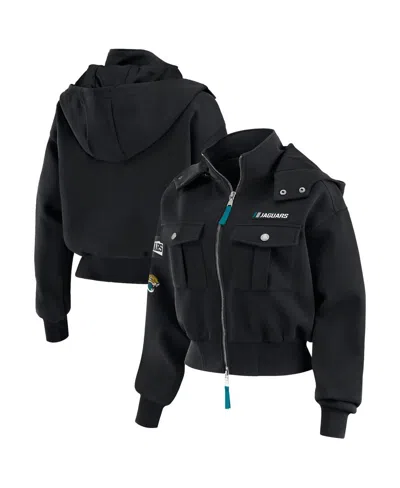 Wear By Erin Andrews Women's Black Jacksonville Jaguars Patch Pocket Cropped Full-zip Bomber Jacket