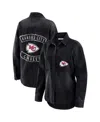 Wear By Erin Andrews Women's Black Kansas City Chiefs Washed Oversized Denim Full-snap Shacket In Black