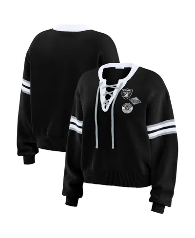 Wear By Erin Andrews Women's Black Las Vegas Raiders Lace-up Pullover Sweatshirt