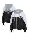 Wear By Erin Andrews Black Las Vegas Raiders Plus Size Color Block Full-zip Hoodie In Black,white